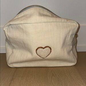 Stoney Clover Cream Denim Toiletry Bag with Heart Glitter Patch